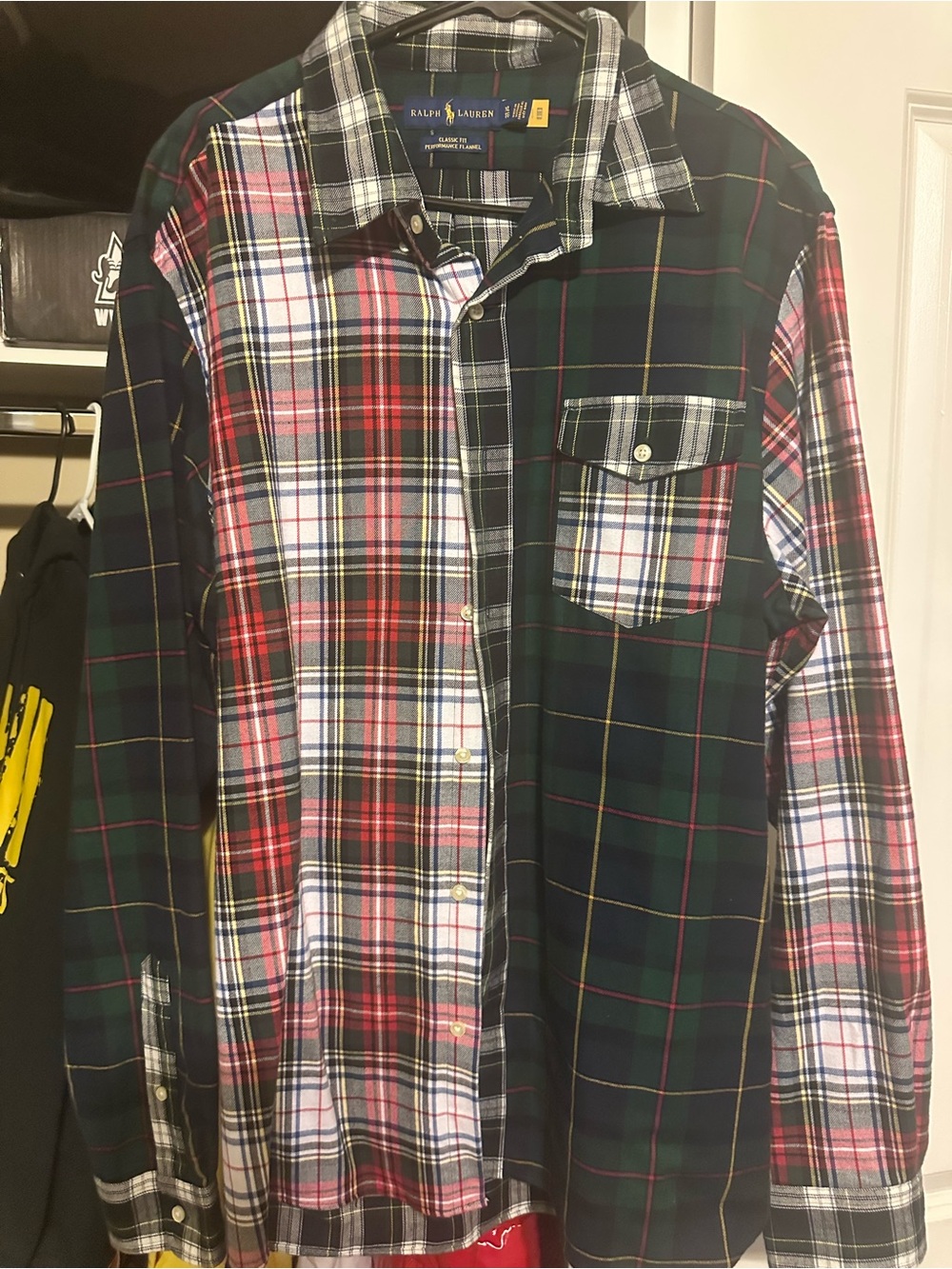 Ralph Lauren Dual Plaid Button-Down Shirt in Green, Red & White